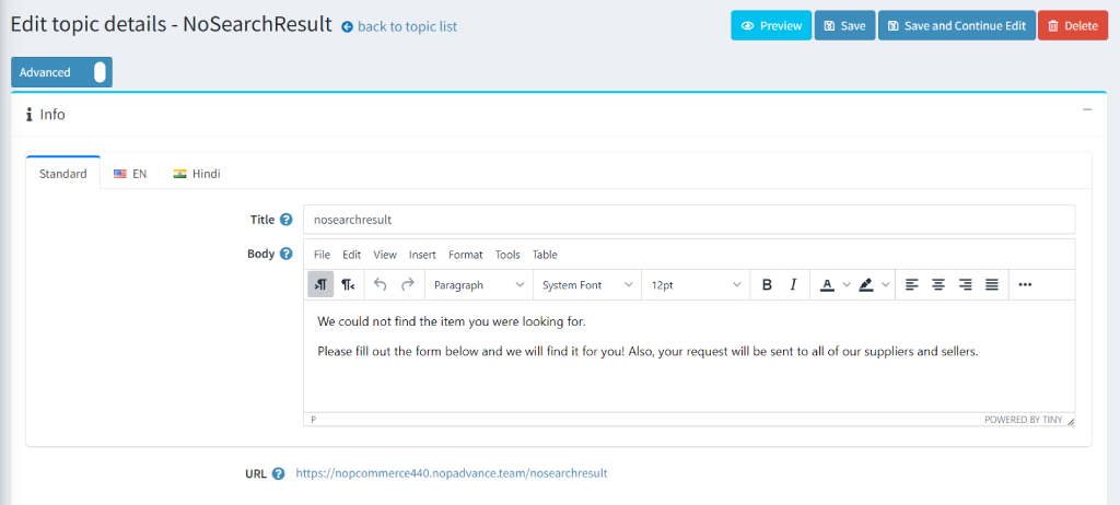 no search result edit topic details